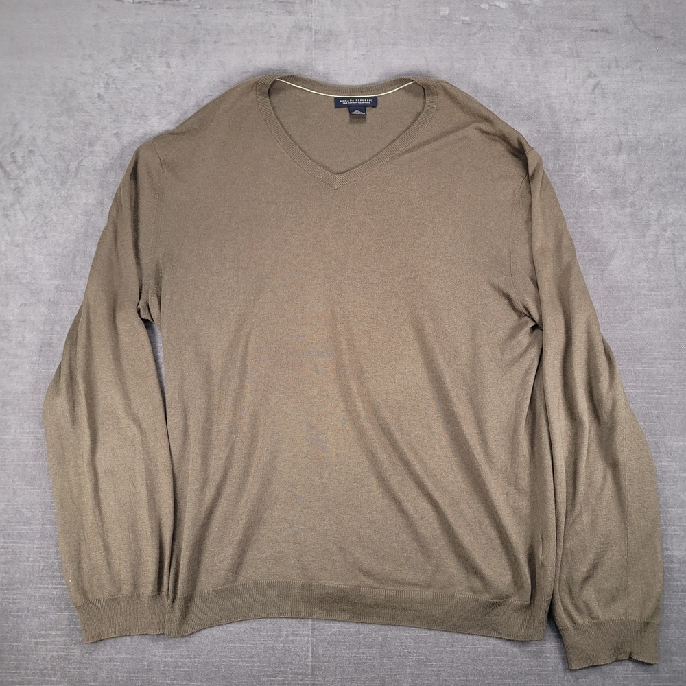 Banana Republic Silk Cashmere Blend Lightweight V-Neck Sweater Olive Green XL